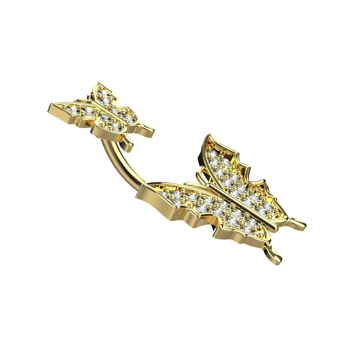 Yellow gold finish titanium double butterfly CZ navel jewellery