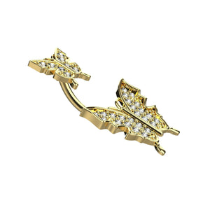 Yellow gold finish titanium double butterfly CZ navel jewellery