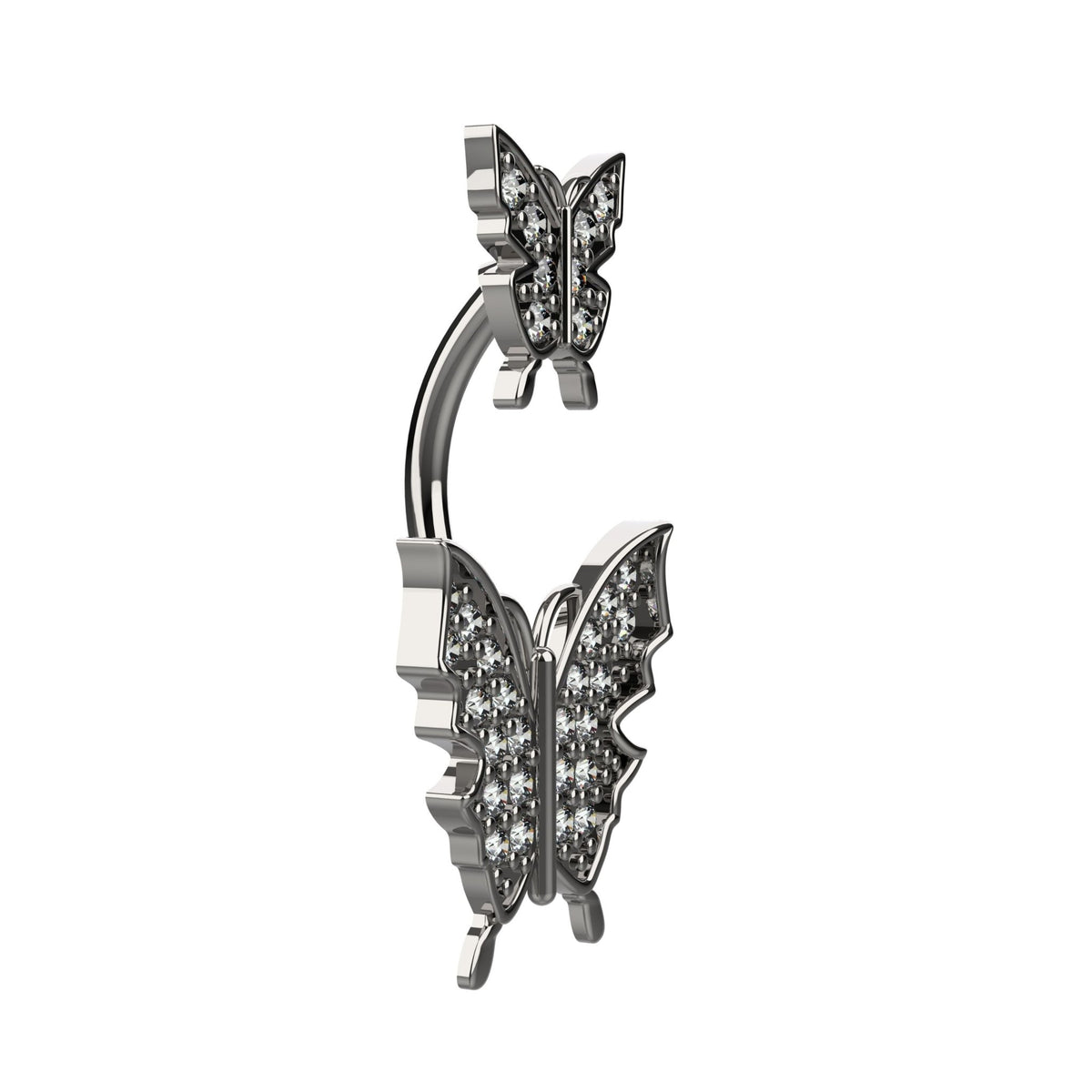 Smaller top butterfly with matching clear CZ crystals on curved bar
