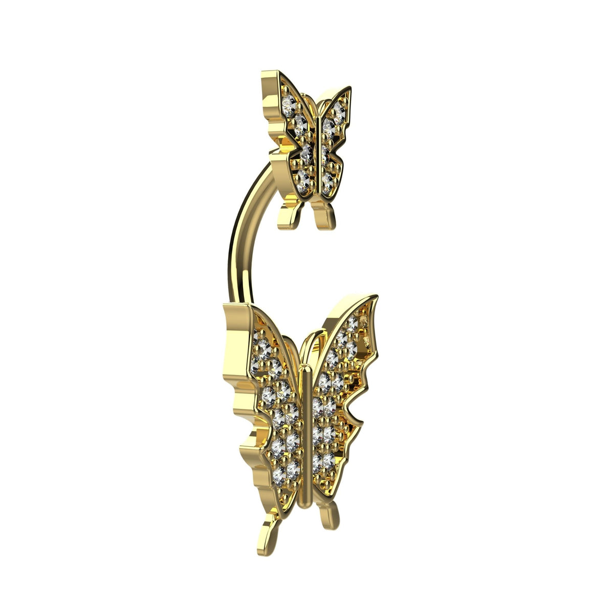 INDOLIBAS titanium 14G 10mm double butterfly clear CZ belly ring