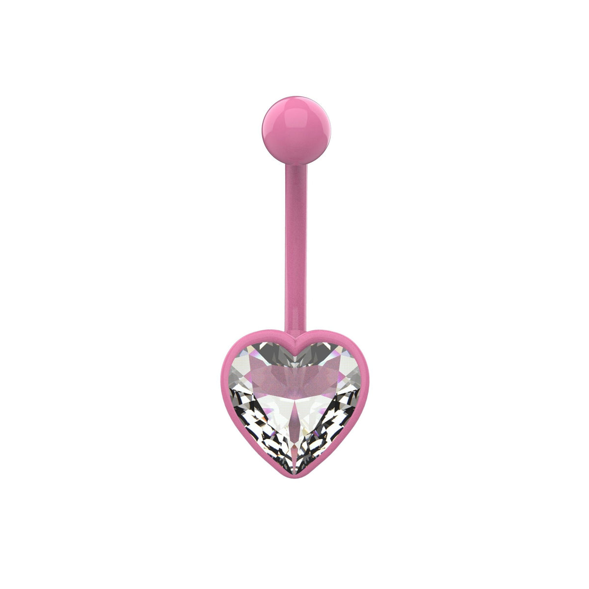 Lite Pink heart CZ belly button ring with matching curved bar
