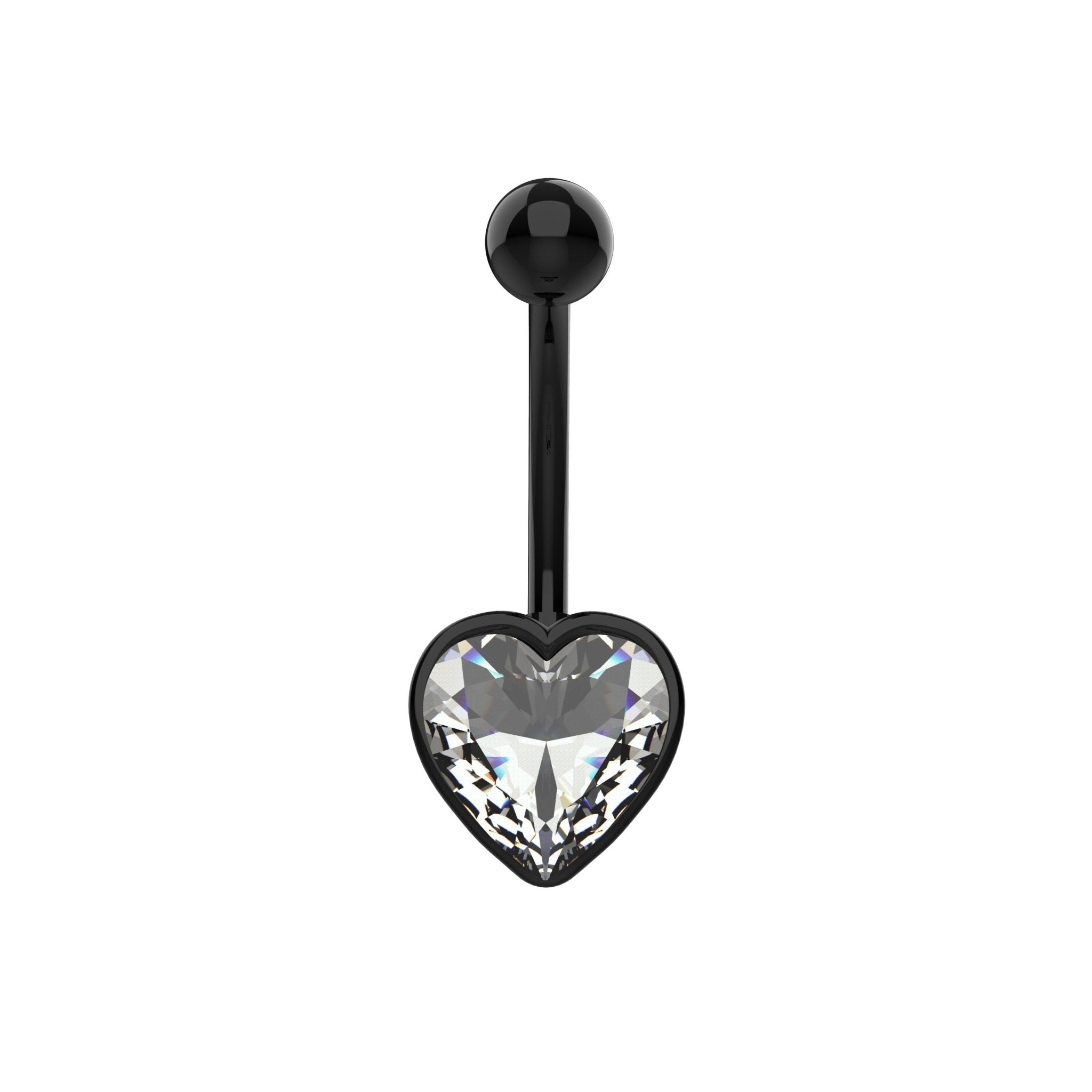 Sky Blue heart CZ belly ring with matching bar and top ball
