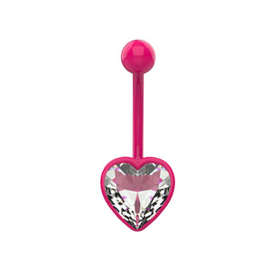 Black heart CZ navel ring with colour matched heart rim