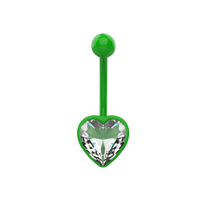 Green heart CZ belly ring with matching coloured metal bar