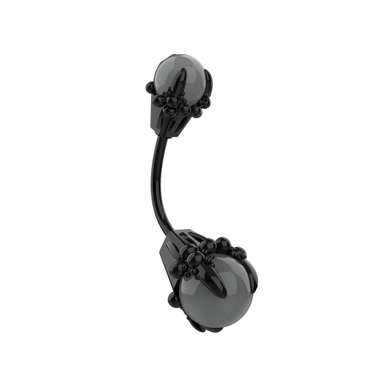 Skull design belly ring in stainless steel with curved piercing bar