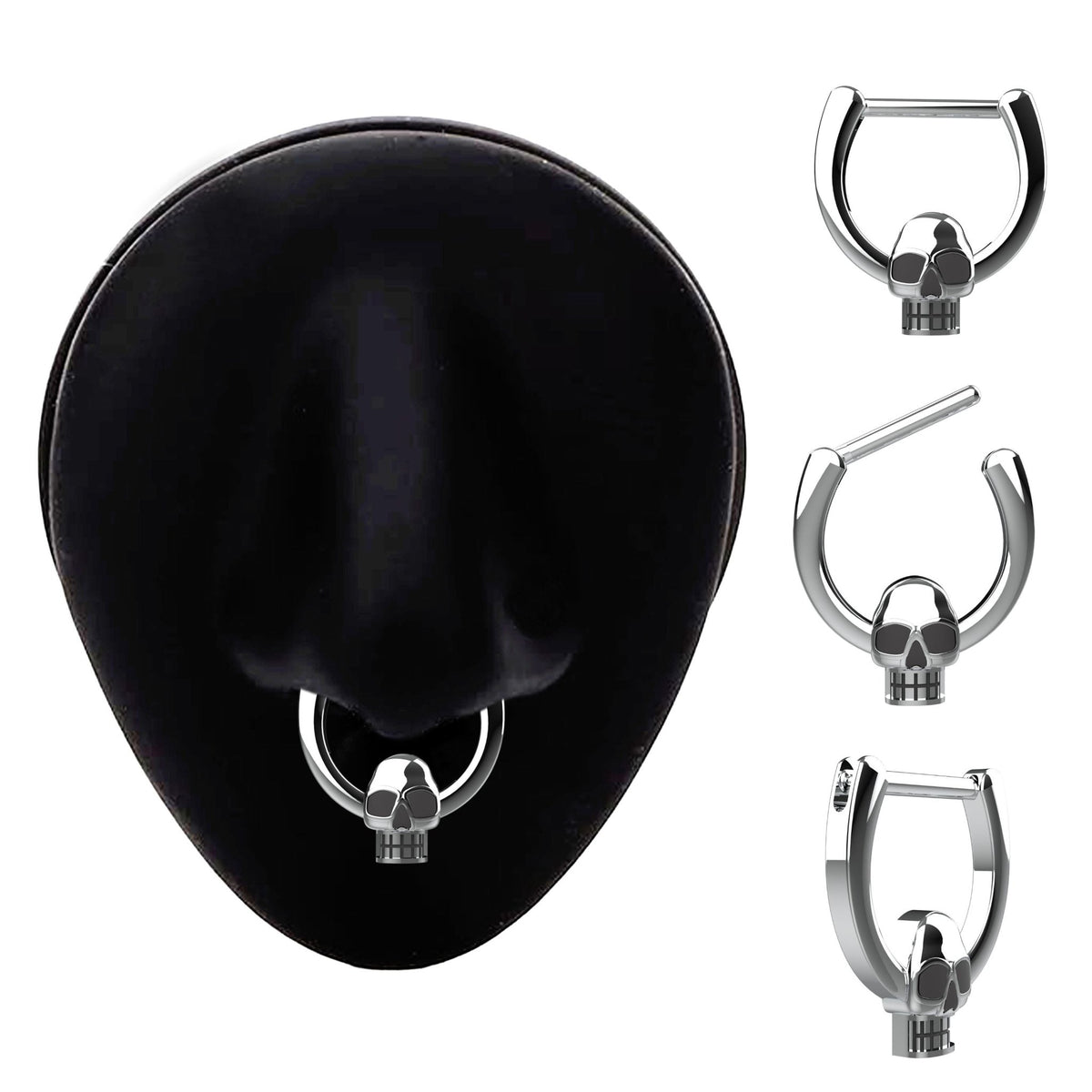 skull septum ring silver - tribal traditional indian nose jewellery - IndoLibas