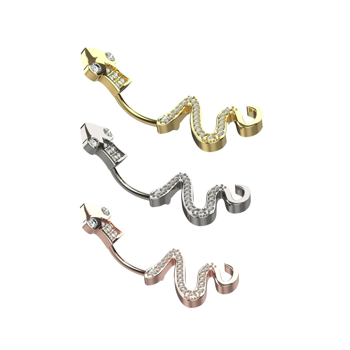 14G 10mm crystal snake dangle belly button ring in stainless steel