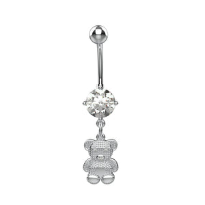 Close detail of clear CZ nose on textured metal teddy bear charm