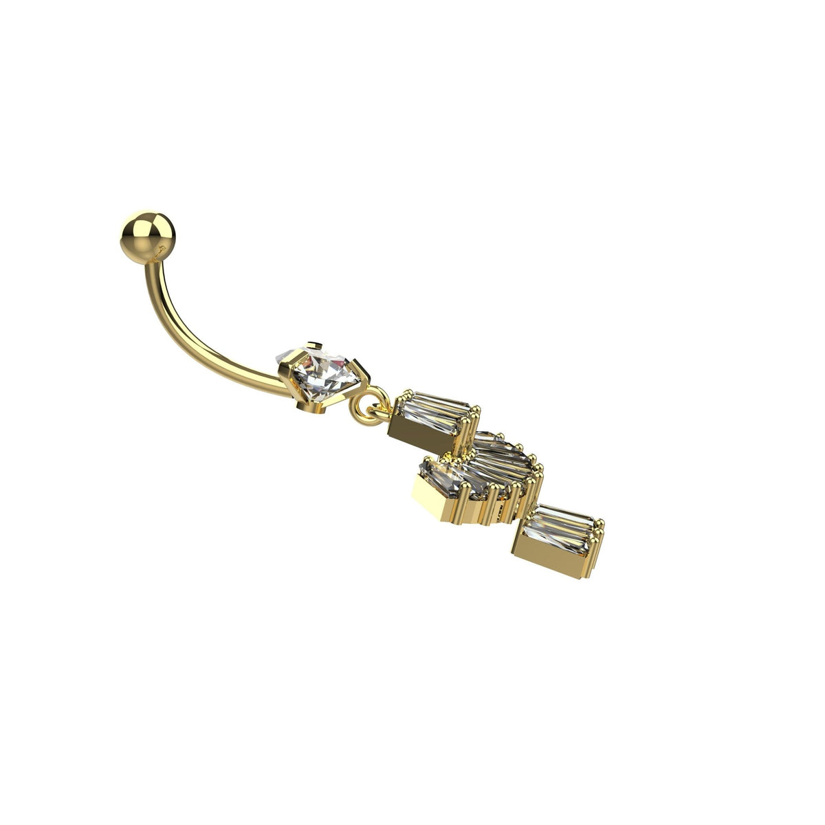 Art Deco navel ring with round CZ top and angular crystal fan