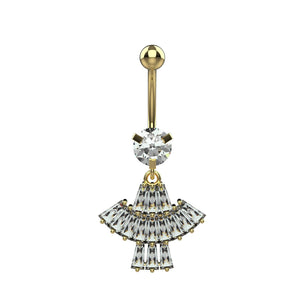 Large round clear CZ top stone above chandelier style navel charm