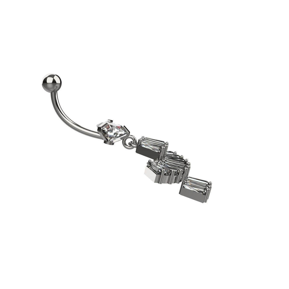 INDOLIBAS clear baguette CZ dangle navel ring in geometric fan design