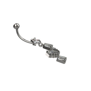 INDOLIBAS clear baguette CZ dangle navel ring in geometric fan design