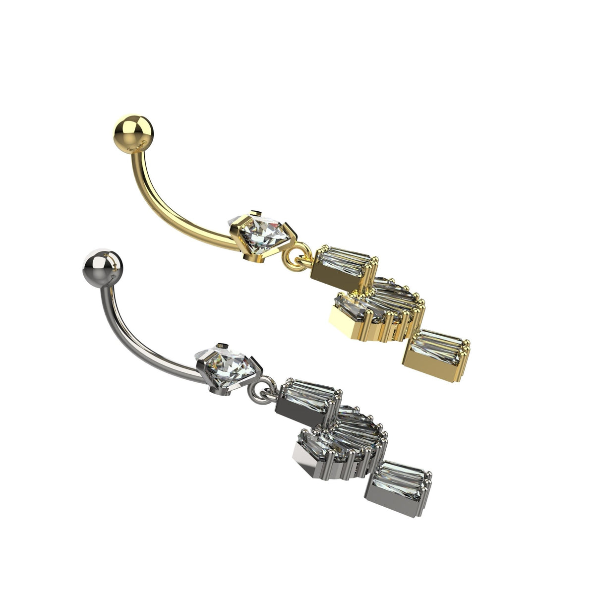 Silver finish Art Deco crystal fan belly button ring