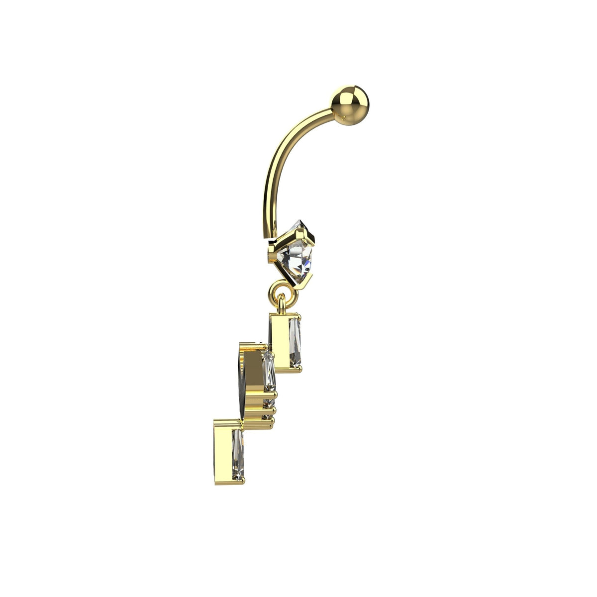 Yellow gold tone geometric baguette CZ navel ring