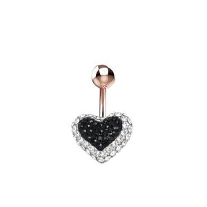 Black and clear CZ heart navel ring available in silver gold and rose gold