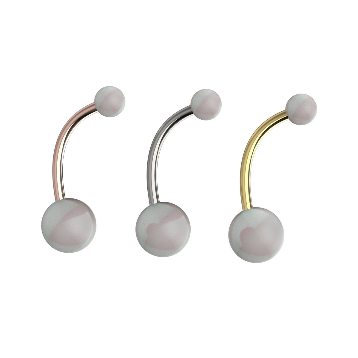 14G 10mm white pearl style belly button ring in 316L steel